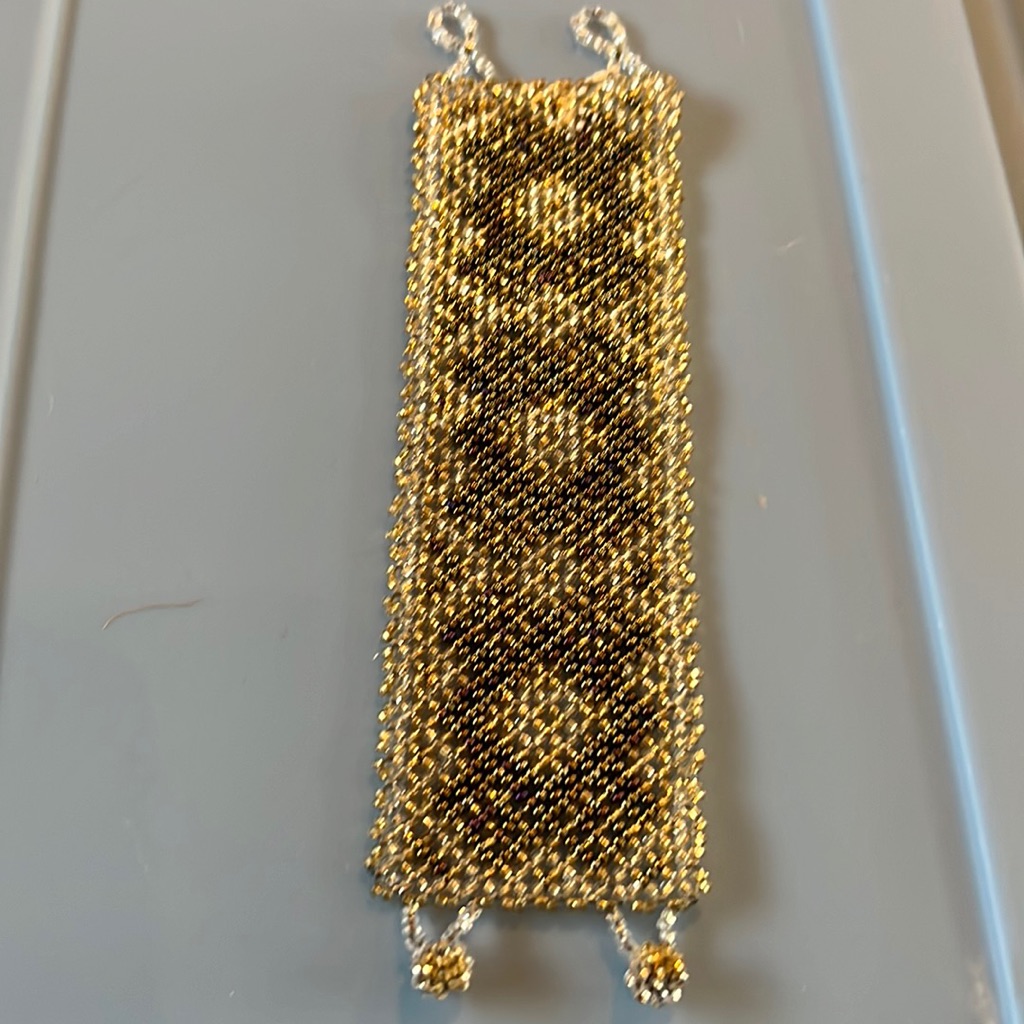 Gold,Bronze And Clear Beaded Cuff Bracelet